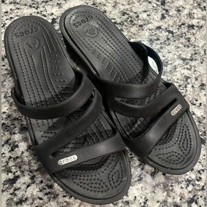 CROCS Black Triple Strap Sandals Size W8